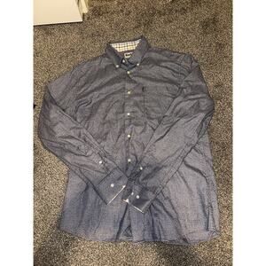 Barbour Theo Men Blue Cotton Shirt Medium Tailored Fit Plaid Cuffs Heavy